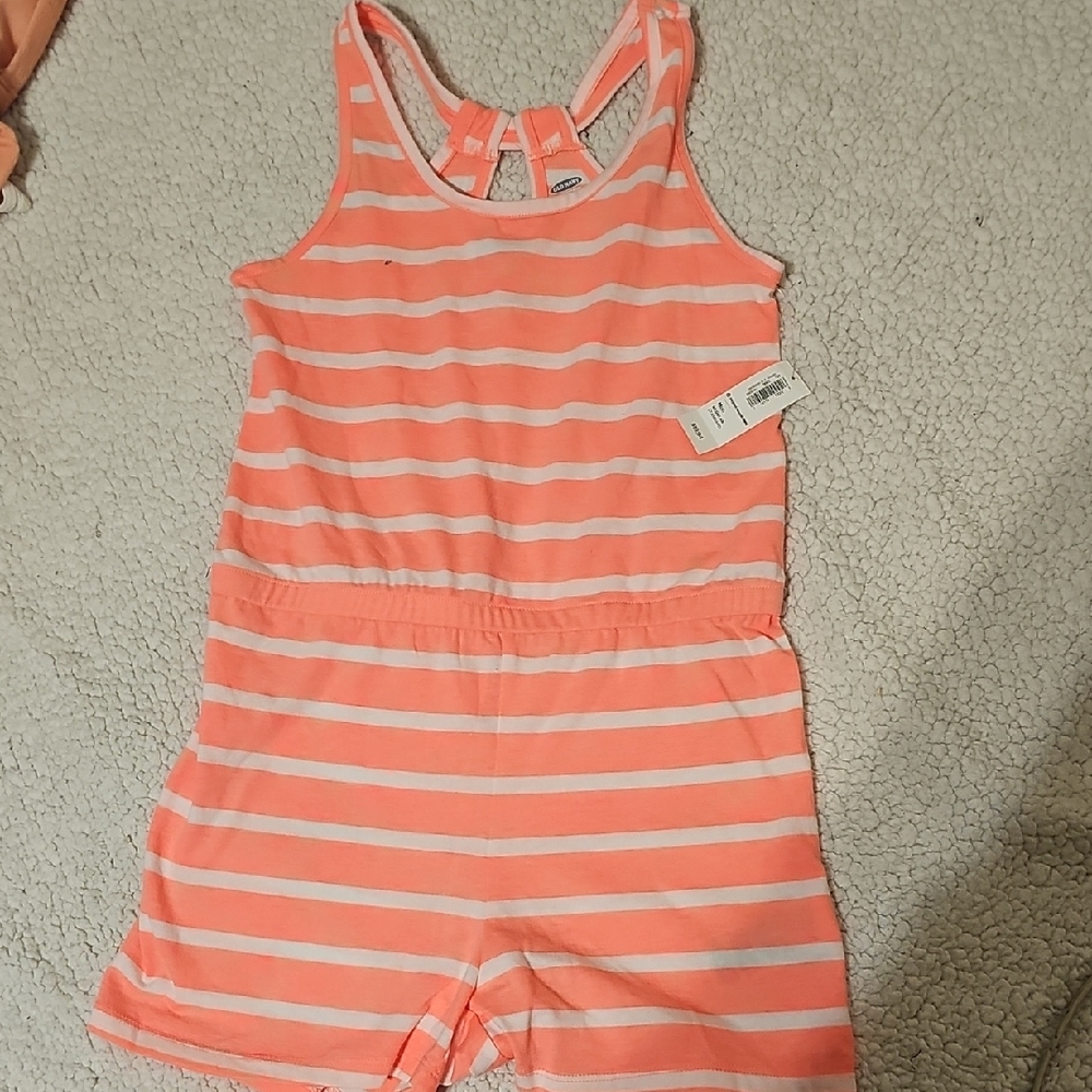 Old Navy Coral and White Striped Girls' Romper